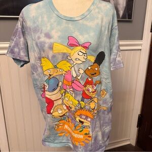 Nickelodeon Tie Dye Blue Purple Tshirt Ren & Stimpy Hey Arnold Rugrats Size 1X